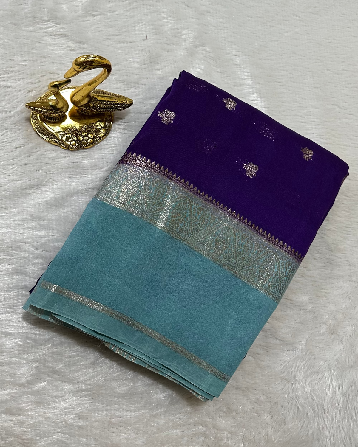 Assam silk saree Purple With Ice Blue Border | Glow & Glitter Boutique
