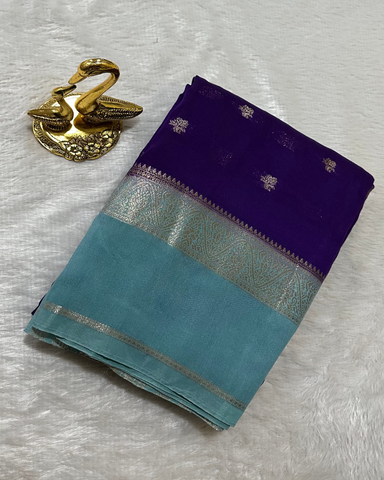 Assam silk saree Purple With Ice Blue Border | Glow & Glitter Boutique