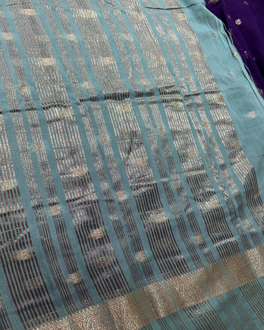 Assam silk saree Purple With Ice Blue Border | Glow & Glitter Boutique