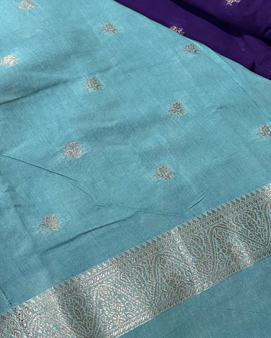 Assam silk saree Purple With Ice Blue Border | Glow & Glitter Boutique