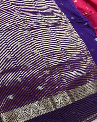 Assam silk saree Pink With Purple Border | Glow & Glitter Boutique