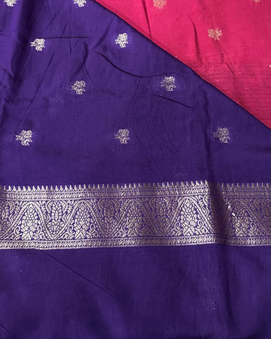 Assam silk saree Pink With Purple Border | Glow & Glitter Boutique