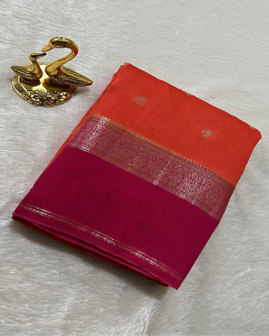 Assam silk saree Orange With Pink Border | Glow & Glitter Boutique