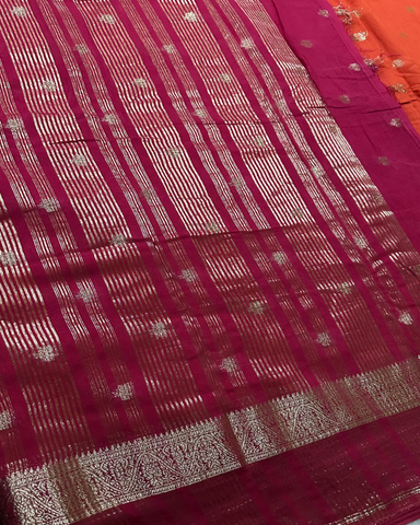 Assam silk saree Orange With Pink Border | Glow & Glitter Boutique