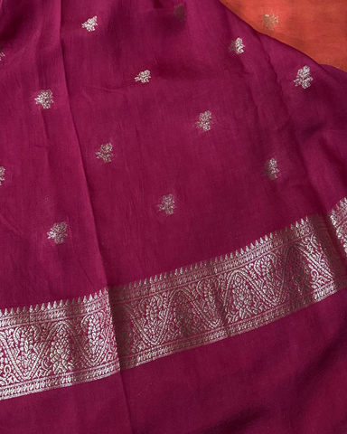 Assam silk saree Orange With Pink Border | Glow & Glitter Boutique