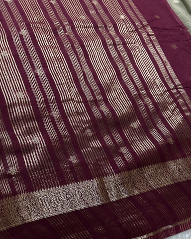 Assam silk saree Grey With Deep Wine Border | Glow & Glitter Boutique