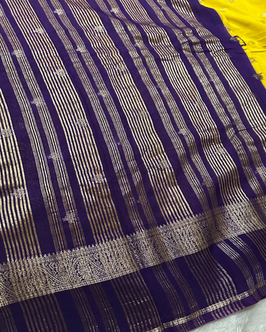Assam silk saree Yellow With Purple Border | Glow & Glitter Boutique