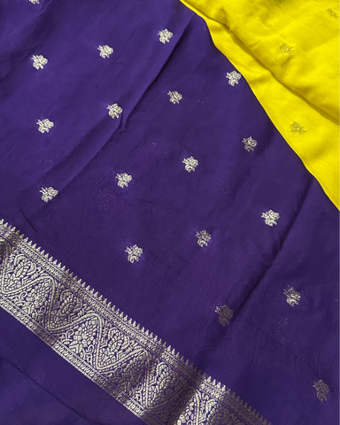 Assam silk saree Yellow With Purple Border | Glow & Glitter Boutique