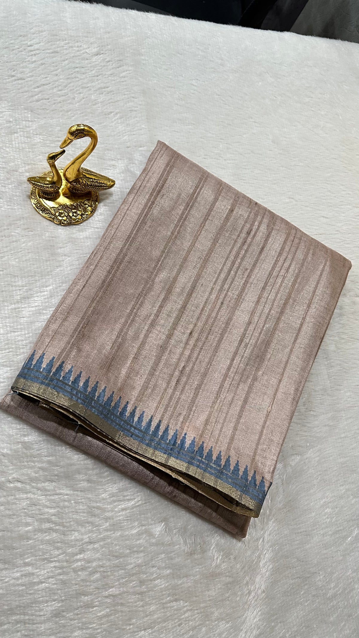 Premium Tussar silk saree with small borders Grey Blue Shade | Glow & Glitter Boutique
