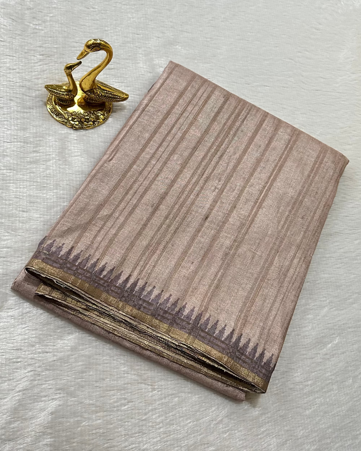 Premium Tussar silk saree with small borders Grey Purple Shade | Glow & Glitter Boutique