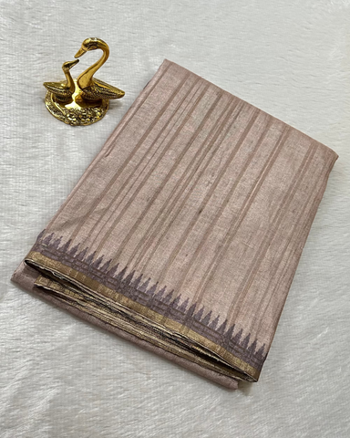 Premium Tussar silk saree with small borders Grey Purple Shade | Glow & Glitter Boutique