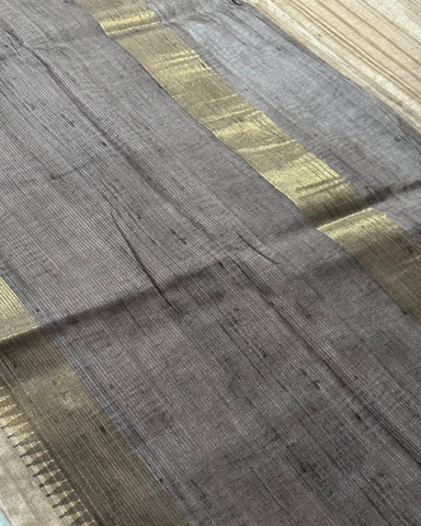 Premium Tussar silk saree with small borders Grey Purple Shade | Glow & Glitter Boutique