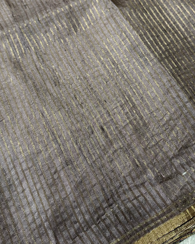 Premium Tussar silk saree with small borders Grey Purple Shade | Glow & Glitter Boutique