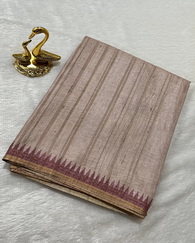 Premium Tussar silk saree with small borders Rose Shade | Glow & Glitter Boutique