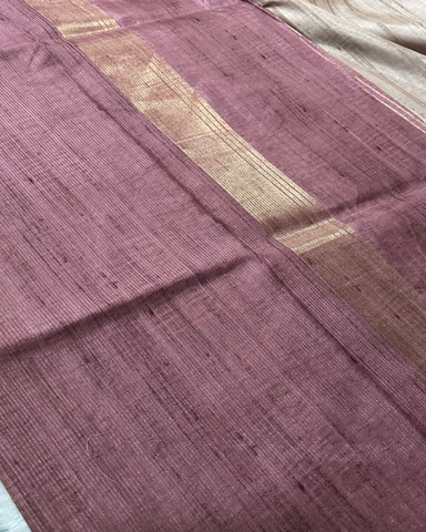 Premium Tussar silk saree with small borders Rose Shade | Glow & Glitter Boutique
