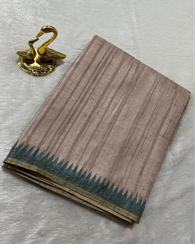 Premium Tussar silk saree with small borders Gray Green Shade | Glow & Glitter Boutique