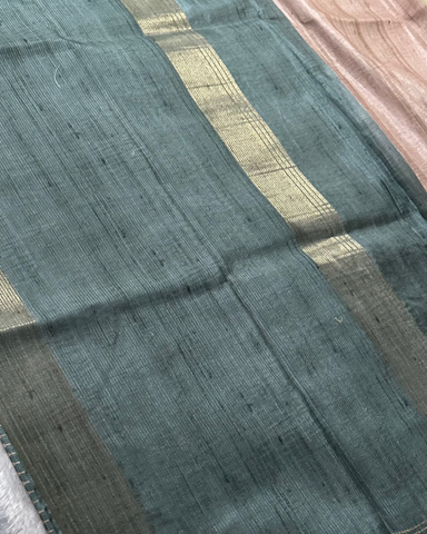 Premium Tussar silk saree with small borders Gray Green Shade | Glow & Glitter Boutique