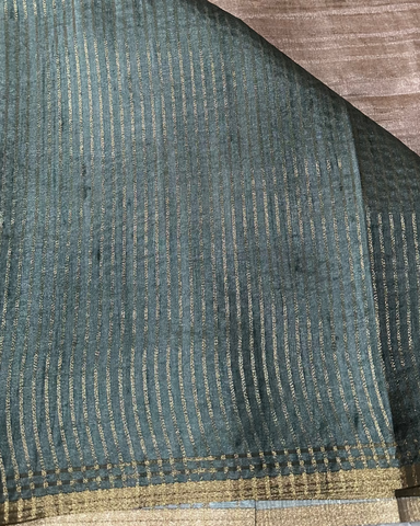 Premium Tussar silk saree with small borders Gray Green Shade | Glow & Glitter Boutique