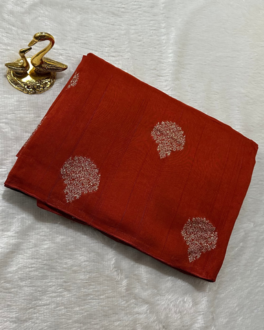 Tussar silk saree Rust orange With Floral Butta Design | Glow & Glitter Boutique