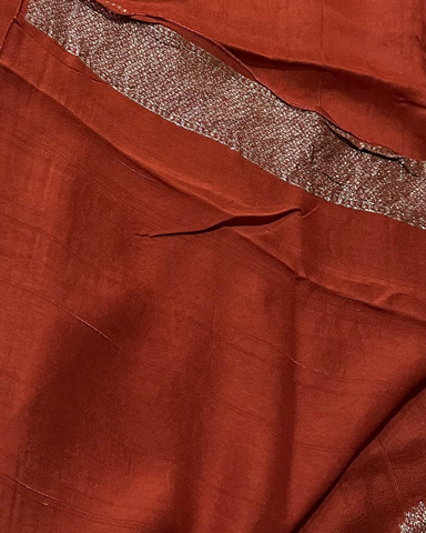 Tussar silk saree Rust orange With Floral Butta Design | Glow & Glitter Boutique