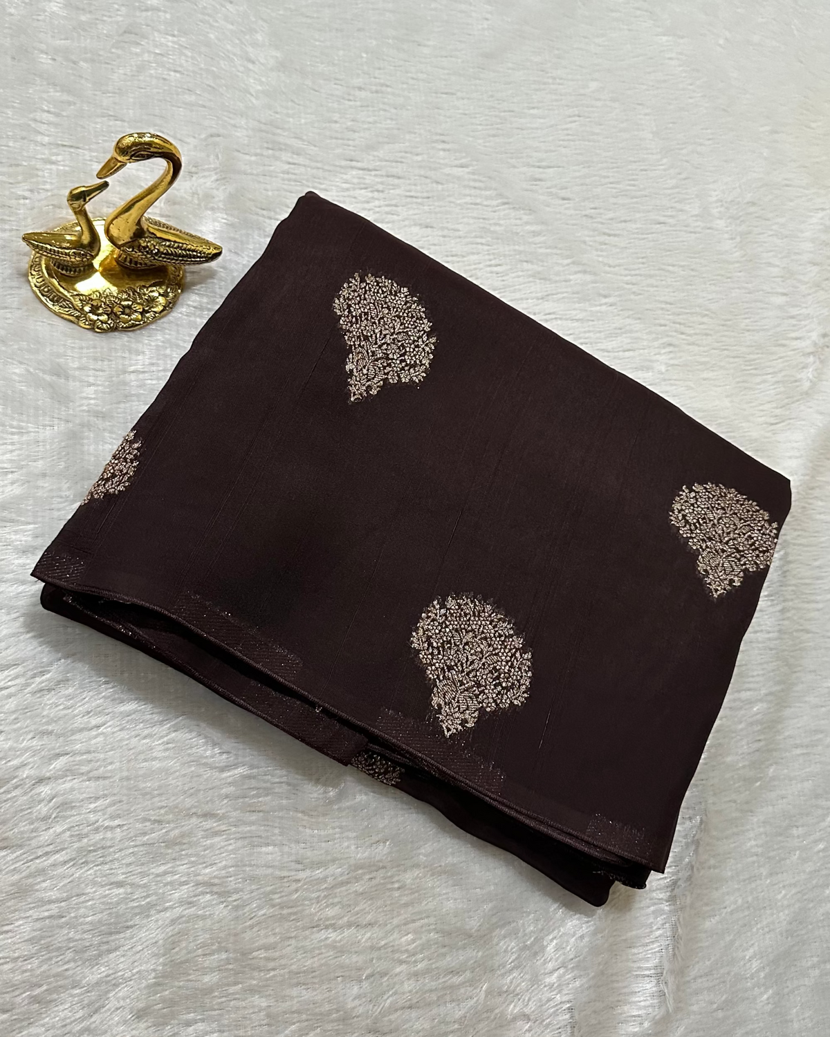Tussar silk saree Deep coco Brown With Floral Butta Design | Glow & Glitter Boutique