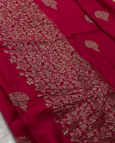 Tussar silk saree Pink With Floral Butta Design | Glow & Glitter Boutique