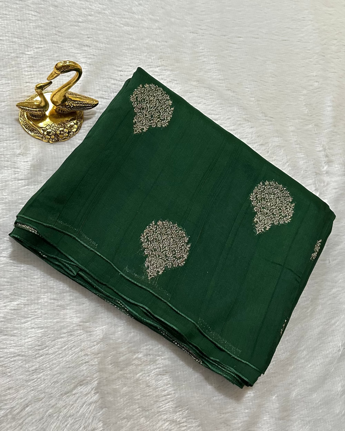 Tussar silk saree Bottle Green With Floral Butta Design | Glow & Glitter Boutique
