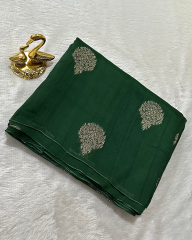 Tussar silk saree Bottle Green With Floral Butta Design | Glow & Glitter Boutique