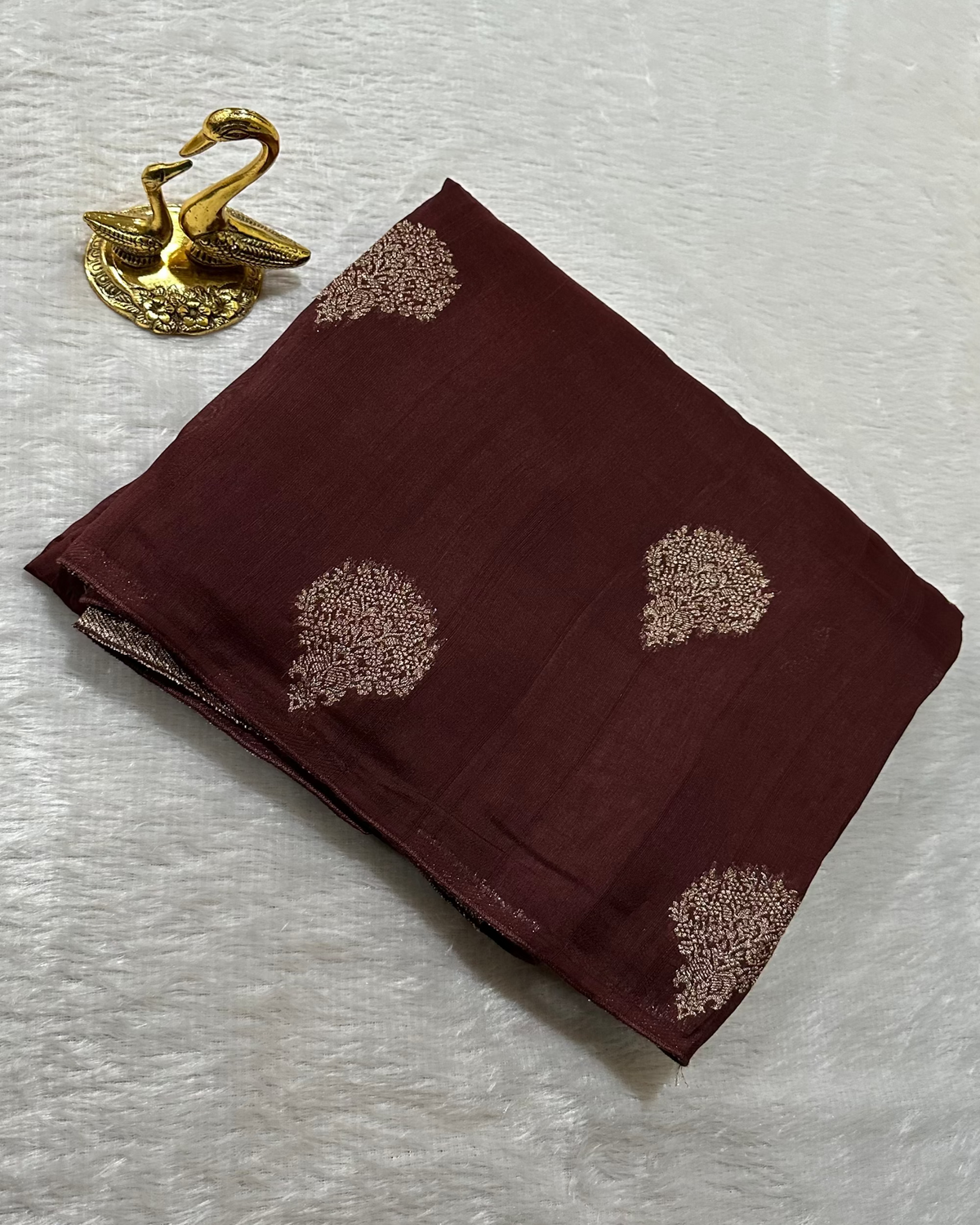 Tussar silk saree Chocolate Brown With Floral Butta Design | Glow & Glitter Boutique