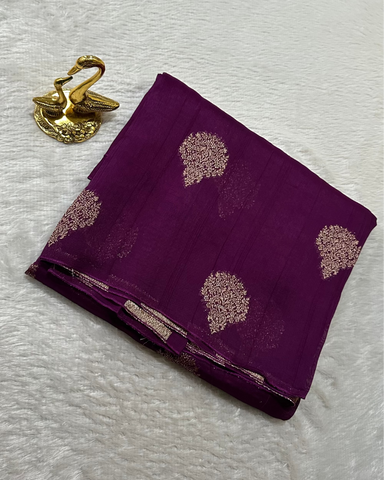 Tussar silk saree Deep Purple With Floral Butta Design | Glow & Glitter Boutique