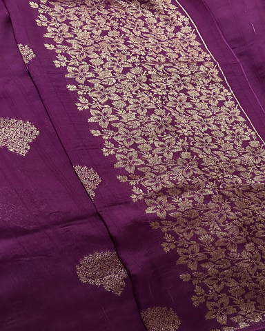 Tussar silk saree Deep Purple With Floral Butta Design | Glow & Glitter Boutique