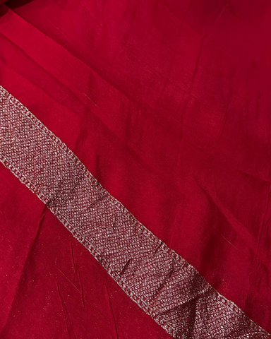 Tussar silk saree Deep Red With Floral Butta Design | Glow & Glitter Boutique
