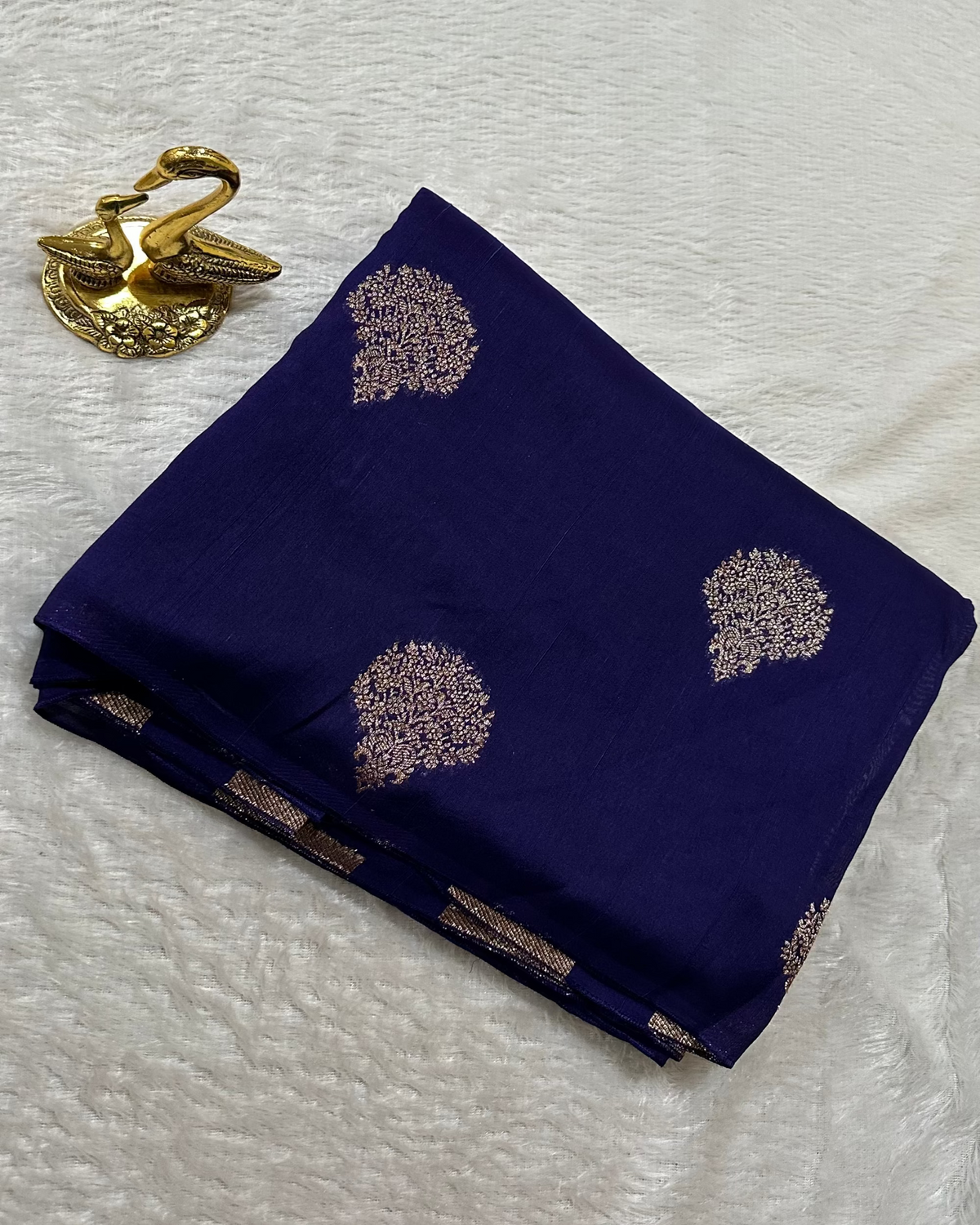 Tussar silk saree Deep Navy Blue with Floral Butta Design | Glow & Glitter Boutique