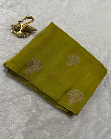 Tussar silk saree Lemon Green with Floral Butta Design | Glow & Glitter Boutique