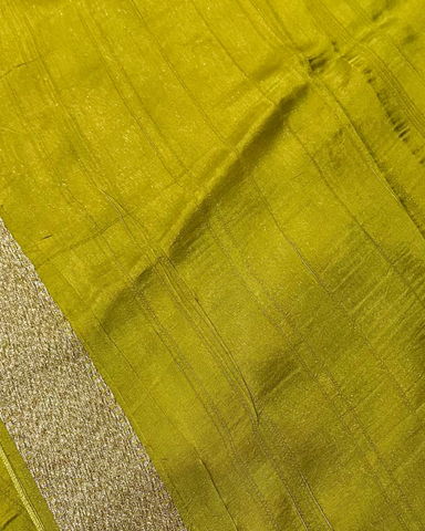 Tussar silk saree Lemon Green with Floral Butta Design | Glow & Glitter Boutique