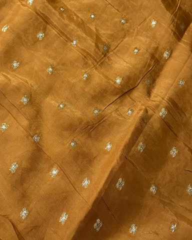 Premium Dola silk saree with hand embroidery Gray with Mustrad Yellow | Glow & Glitter Boutique
