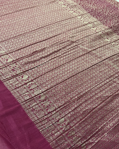 Banaras Georgette Silk Saree Deep Onion Pink Shade With Gold Zari Border | Glow & Glitter Boutique