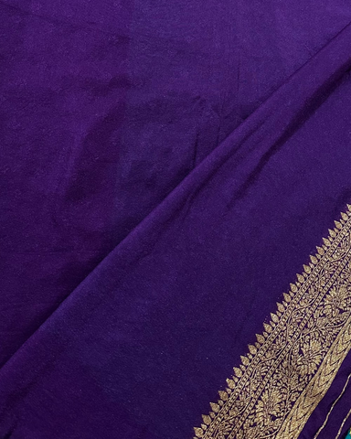 Banaras georgette silk saree Peacock Teal With Purple Zari Border | Glow & Glitter Boutique