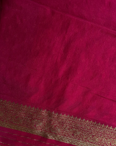 Banaras georgette silk saree Burnt Orange With Pink Zari Border | Glow & Glitter Boutique