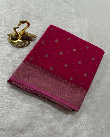 Khadi linen silk saree with contrast borders Meganta Pink With Baby Pink Zari | Glow & Glitter Boutique