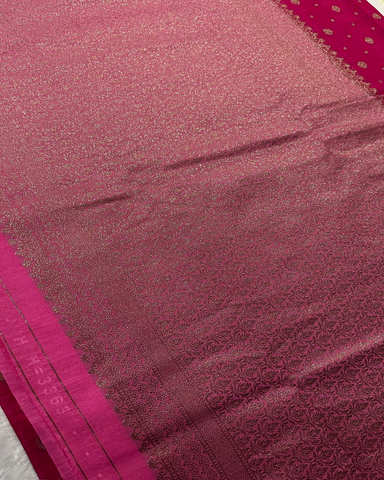 Khadi linen silk saree with contrast borders Meganta Pink With Baby Pink Zari | Glow & Glitter Boutique