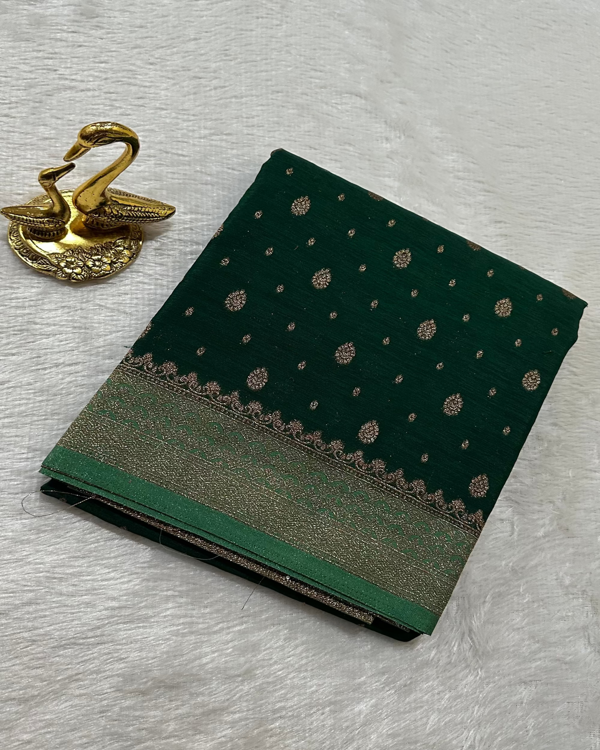 Khadi linen silk saree with contrast borders Bottle Green With Teal Green Zari | Glow & Glitter Boutique