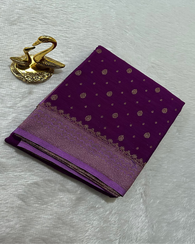 Khadi linen silk saree with contrast borders Deep Purple With Lavender Zari | Glow & Glitter Boutique
