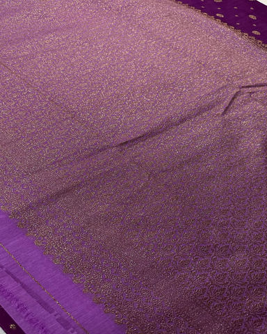 Khadi linen silk saree with contrast borders Deep Purple With Lavender Zari | Glow & Glitter Boutique