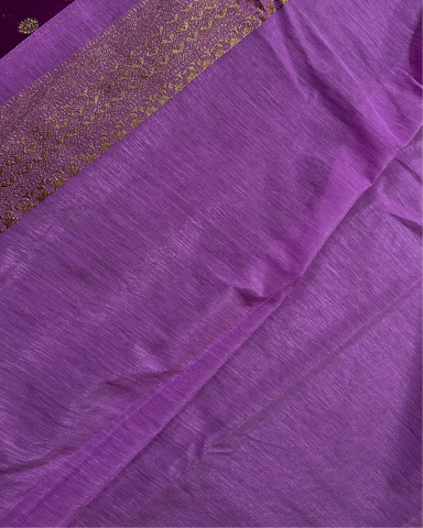 Khadi linen silk saree with contrast borders Deep Purple With Lavender Zari | Glow & Glitter Boutique