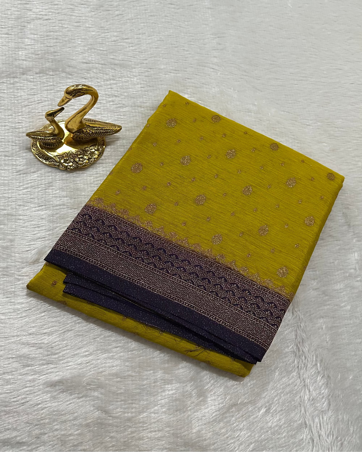 Khadi linen silk saree with contrast borders Lemon Green With Deep Purple Zari | Glow & Glitter Boutique