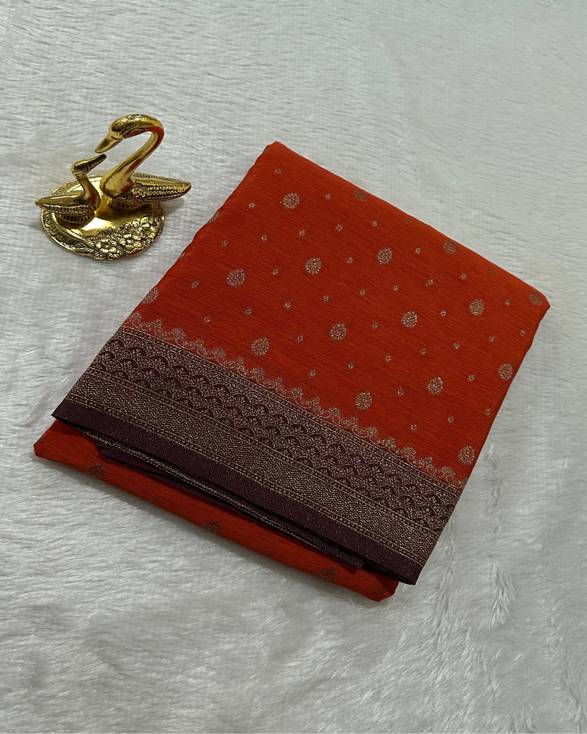 Khadi linen silk saree with contrast borders Burnt Orange With Brown Zari | Glow & Glitter Boutique