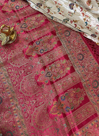 Premium Pashmina silk saree Pink shade With Multi Color Border | Glow & Glitter Boutique