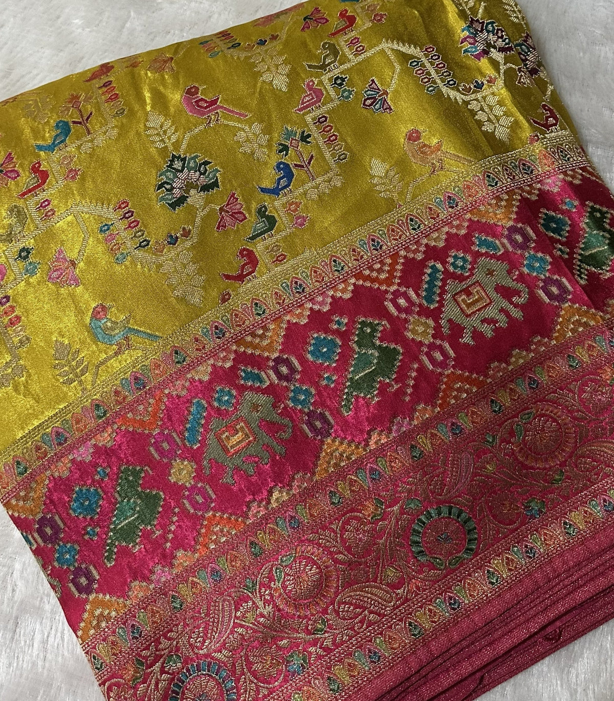 Premium Pashmina silk saree Pink shade With Multi Color Border | Glow & Glitter Boutique