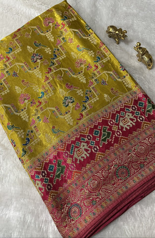 Premium Pashmina silk saree Pink shade With Multi Color Border | Glow & Glitter Boutique